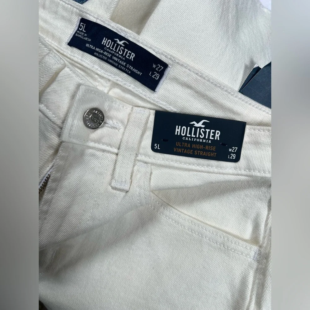 Hollister Ultra High Rise Vintage Straight Jeans Cream White Raw Hem Size 5L W27 - Picture 7 of 7